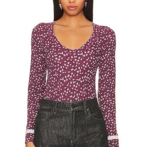 Free People Intimately Sugar Dreams Floral Thermal Knit Bodysuit